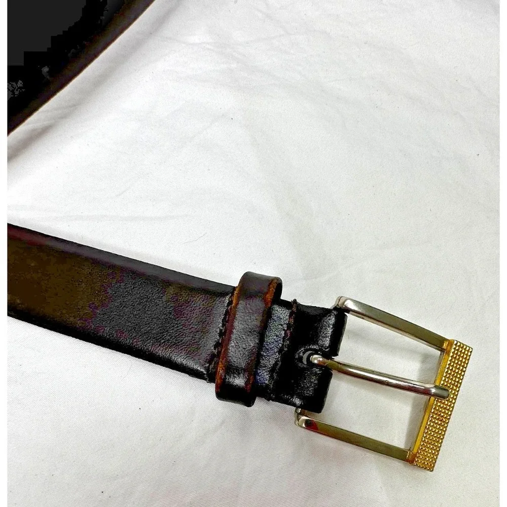 VTG Christian Dior Belt Split Leather Brown Sz 38 Gold Texture Buckle